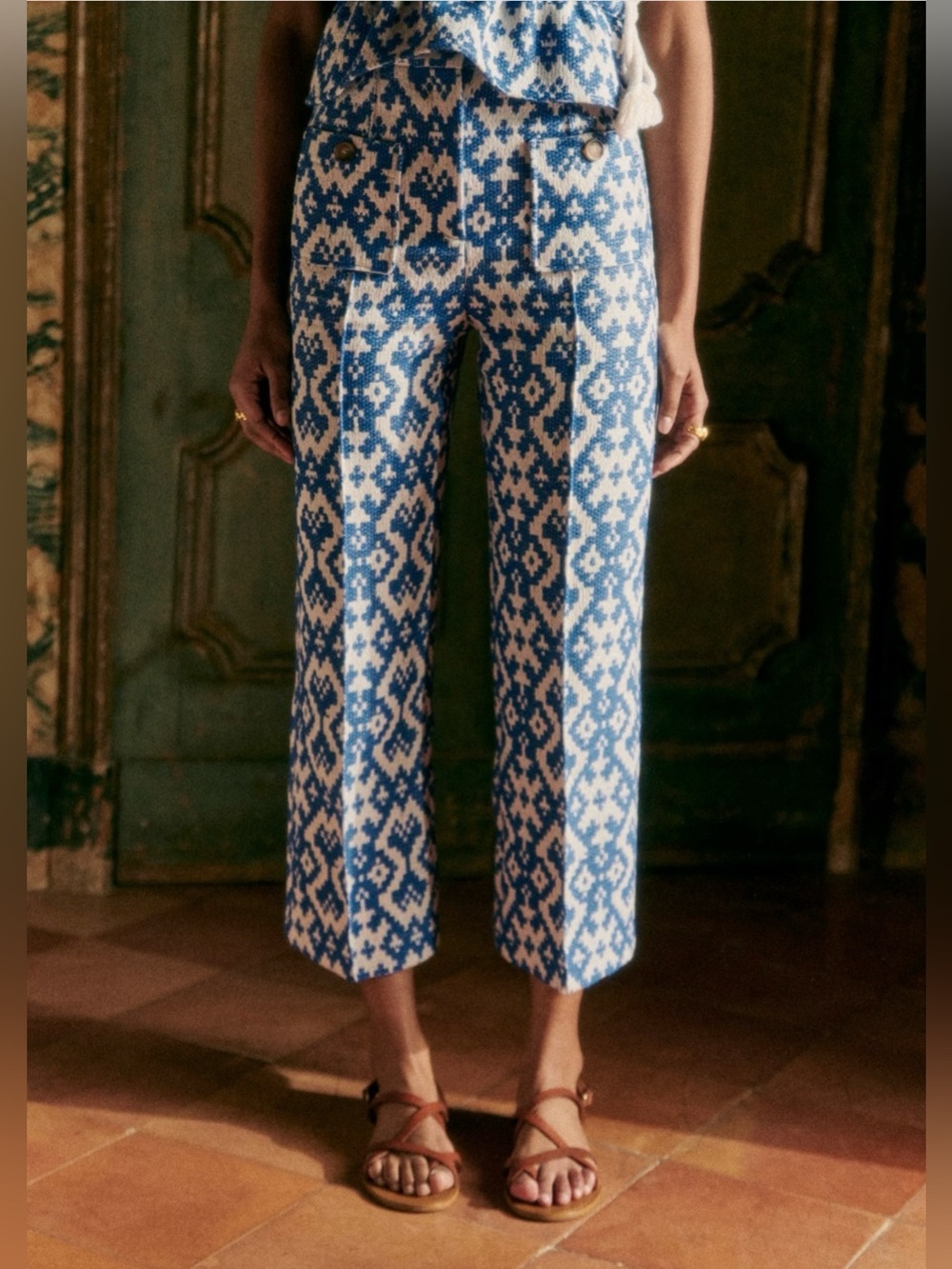 Sezane Blue and White EMILIO TROUSERS